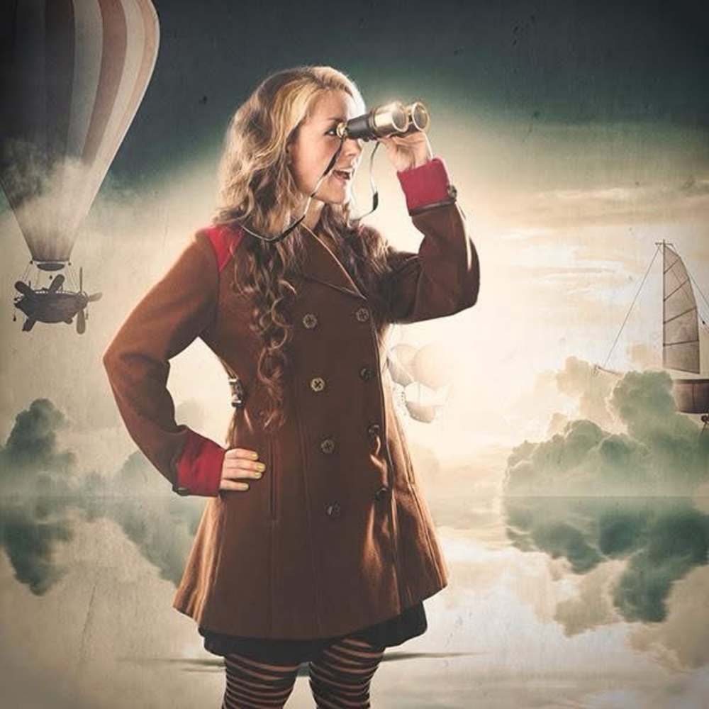 Double-Breasted Steampunk Brown Peacoat with Red Accents